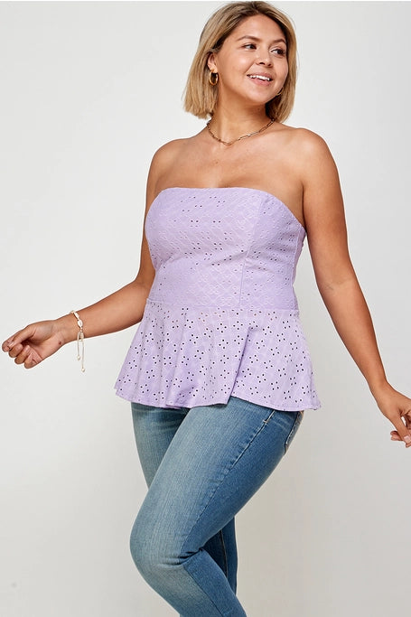 Bardot Eyelet Peplum Top