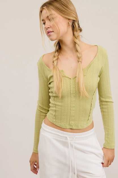 Piper Long Sleeve Pointelle Knit Top