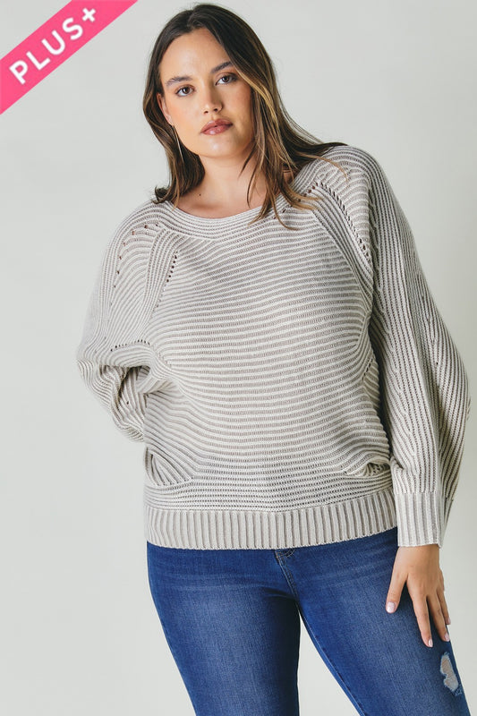 Sophia Stripe Textured Dolman Sleeve Sweater