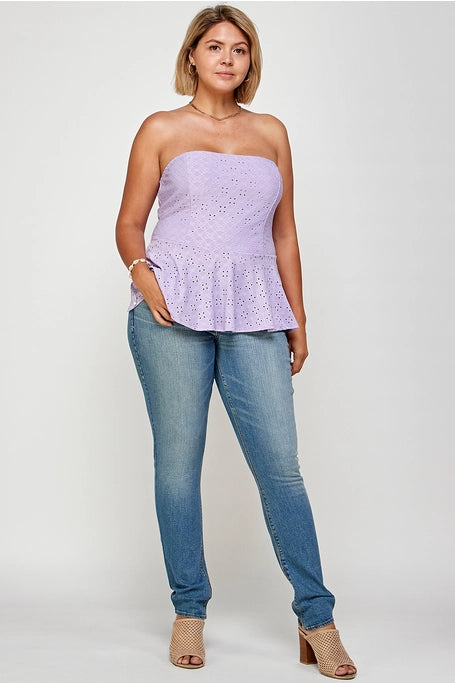 Bardot Eyelet Peplum Top